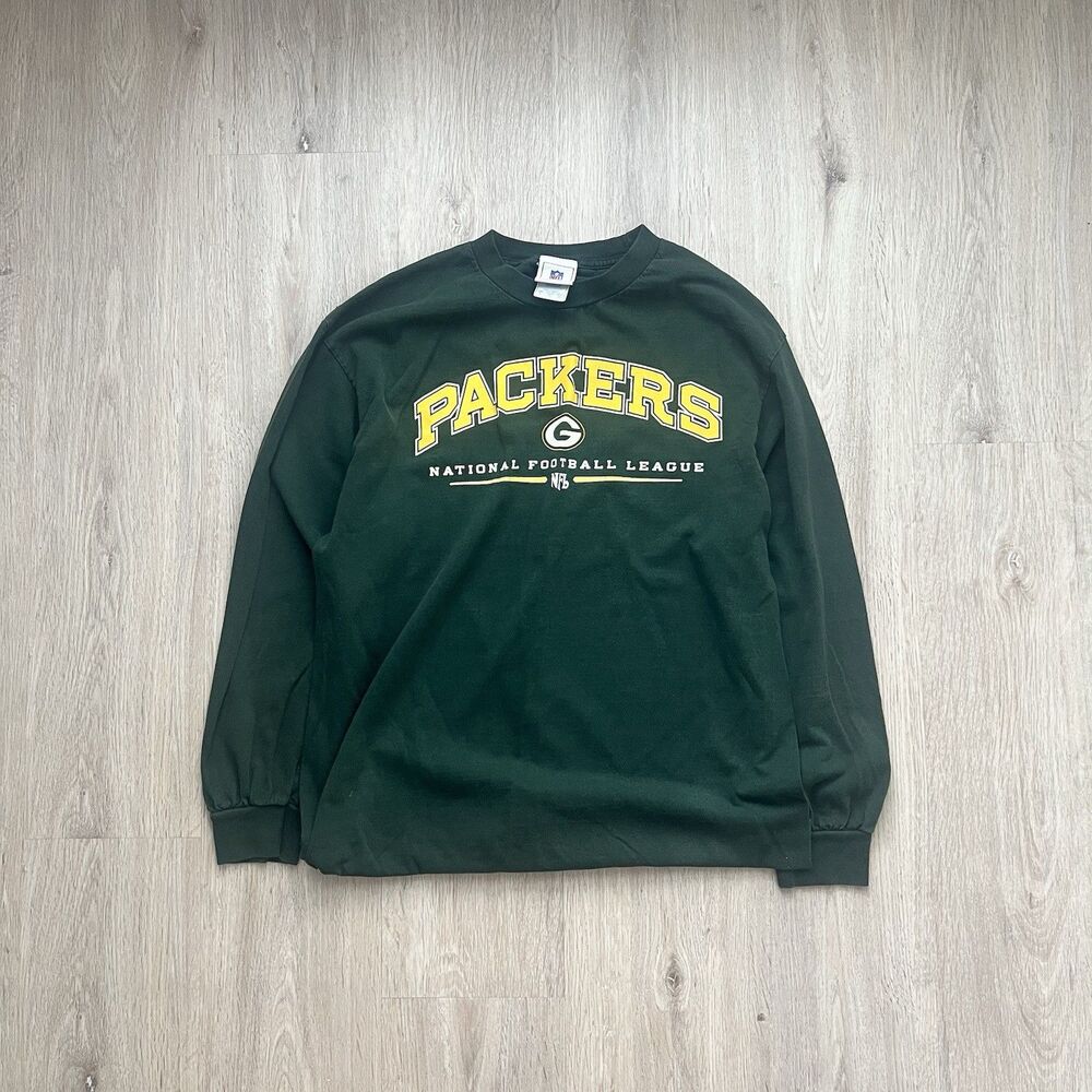 Vintage Y2K Green Bay Packers Spell Out Long Sleeve Shirt Size L NFL 2000s